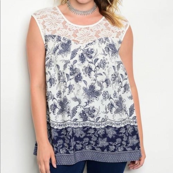 ❗️CLOSING SALE❗️PLUS SIZE: Navy Crochet Detail Top - Picture 2 of 3